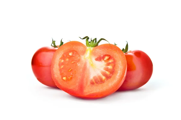 Fresh red Tomato and half slice on white background — Stock Photo, Image