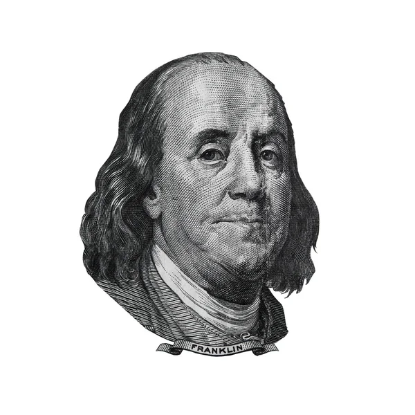 Benjamin Franklin retrato encontrado en billete de cien dólares — Foto de Stock