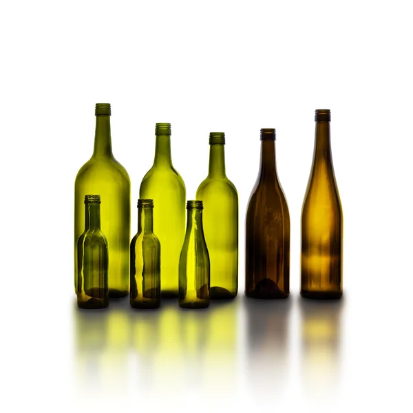 Empty glass wine bottles on white background — Stock Photo, Image