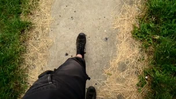 Man walking on the street, eye view camera from above. 1920x1080 full hd footage. — Stock Video