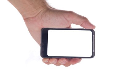 boş ekran ile genel cep telefonu tutan el