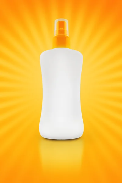 Sunbath oil or sunscreen bottle — Stock Photo, Image