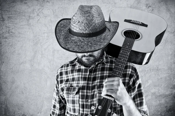 Western country cowboy musician with guitar — Stock Photo, Image