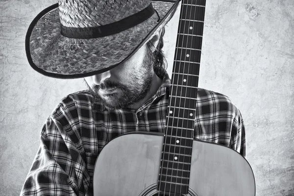 Western country cowboy musician with guitar — Stock Photo, Image