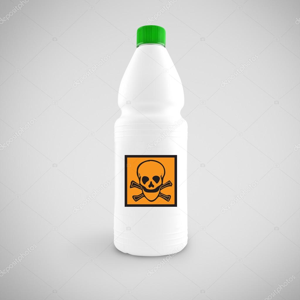 Bottle of chemical liquid with hazard symbol