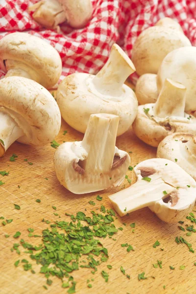 Fresh edible Portabello Mushroom Champignon and Parsley — Stock Photo, Image