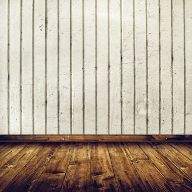 Beyaz tuğla duvar ve ahşap zemin ile oda iç