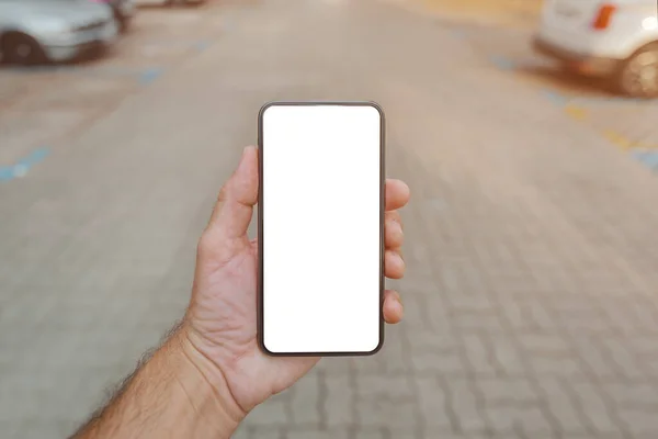 Parking App Voor Smartphone Mock Mobiele Telefoon Mannelijke Hand — Stockfoto