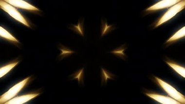 Parlayan altın ışık ve çiçek desenli şekillerin soyut döngü hareketi arka planı, video grafik tasarım elementi