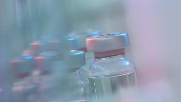 Viales Vacunas Que Rotan Laboratorio Médico Para Concepto Vacunación Covid — Vídeos de Stock