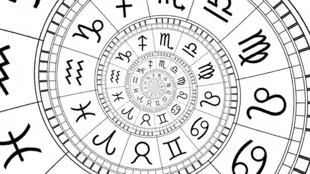 Zodiac Astrology Signs Horoscope Simple Animation Infinite Zoom Effect White — Video