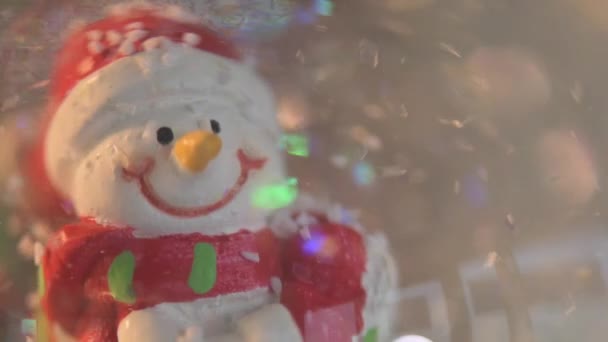Snowman Christmas Glass Ball Selective Focus — Stockvideo