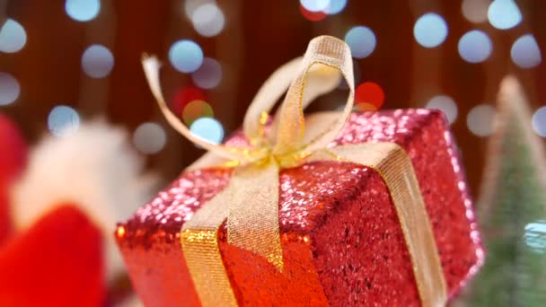 Christmas Season Background Wrapped Present Red Box Selective Focus — Wideo stockowe