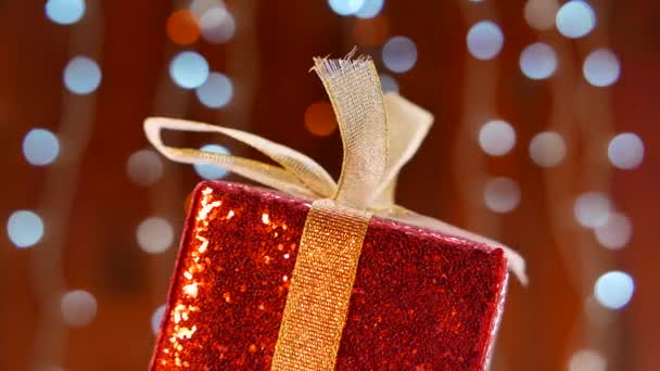 Christmas Season Background Wrapped Present Red Box Selective Focus — стоковое видео