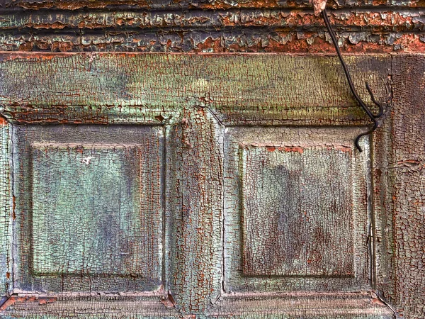 Surface Peinture Usée Déchiquetée Fissurée Sur Une Vieille Porte Bois — Photo