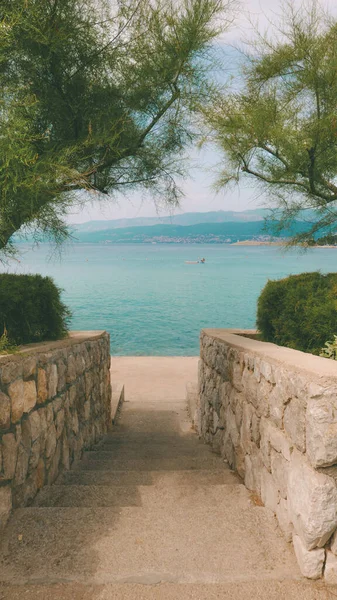 Paisagem Beira Mar Ilha Krk Aldeia Silo Baía Kvarner Mar — Fotografia de Stock