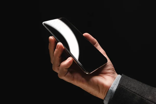 Smartphone Apparaat Hand Van Elegante Zakenman Low Key Imago Met — Stockfoto