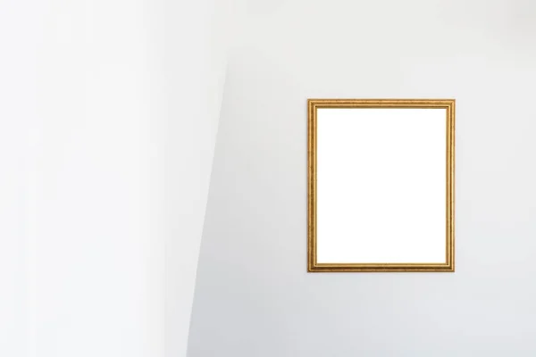 Mockup Voor Het Schilderen Gouden Beeld Opknoping Hotelkamer Muur Met — Stockfoto