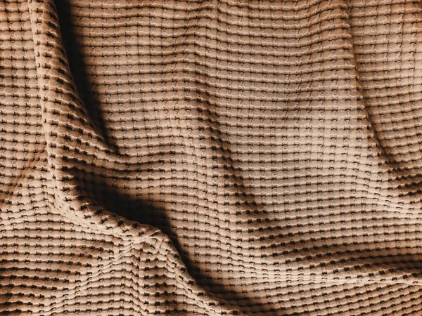 Texture Tissu Couverture Lit Beige Gros Plan — Photo