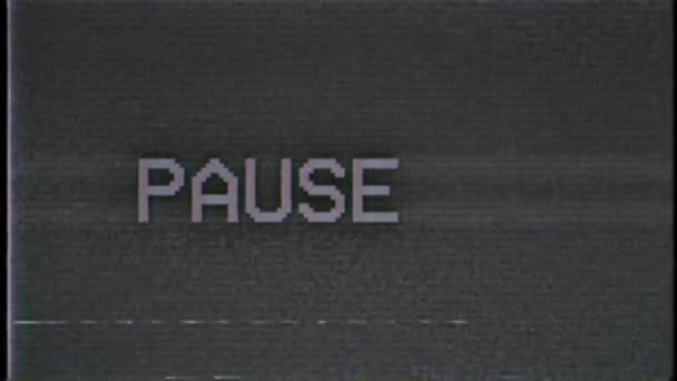 Old Damaged Vhs Tape Playing Pause Text Message Screen Retro — Stock Video