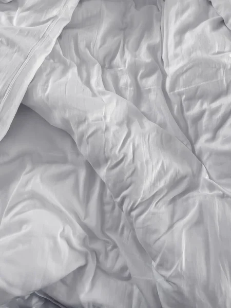 Messy White Bed Duvet Cover Background — ストック写真