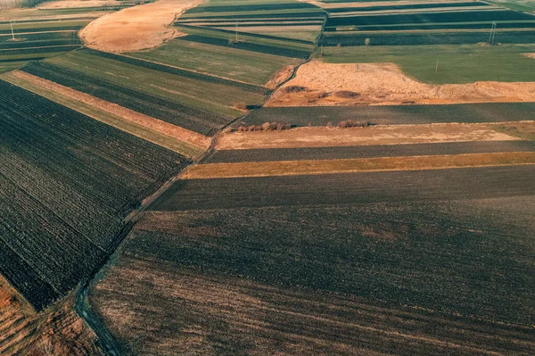 Aralık Ayında Tarlaya Sürülen Tarlaların Hava Görüntüsü Yüksek Açılı Insansız — Stok fotoğraf