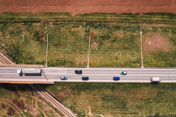 Tiro Aéreo Tráfego Viaduto Vista Superior — Fotografia de Stock