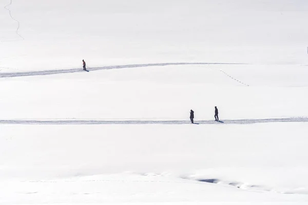 塞尔维亚Zlatibor地区冬季在雪地里徒步旅行的难以辨认的人 — 图库照片