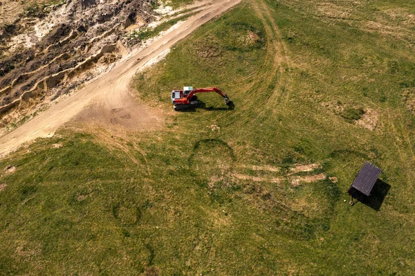 Excavator Machinery Archeological Site Aerial Shot Drone Pov High Angle — Fotografie, imagine de stoc