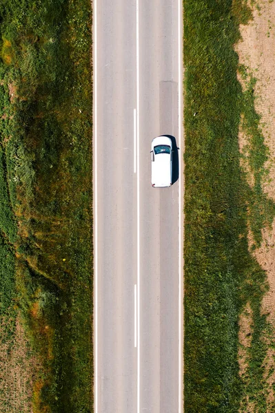 White Multi Purpose Vehicle Driving Road Countryside Landscape Hot Summer — Stock Photo, Image