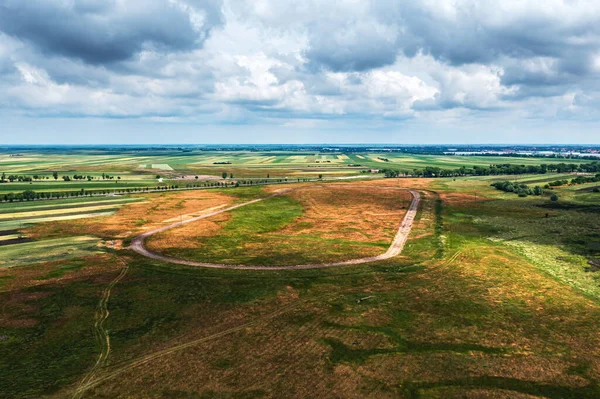 Aerial Shot Old Abandoned Horse Race Track Plain Landscape Drone — 图库照片