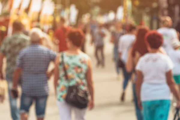 Blurred Pedestrian Walking City Street Unrecognizable Crowd People Bokeh Census — Zdjęcie stockowe