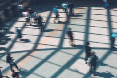 Blur crowd of people on public place, high angle view