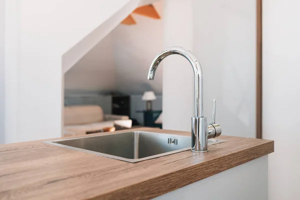 Modern Kitchen Faucet Sink Loft Apartment — Photo