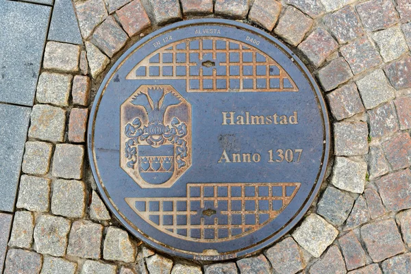 Halmstad Sweden August 2022 Halmstad City Manhole Cover Street Cobblestone — Photo