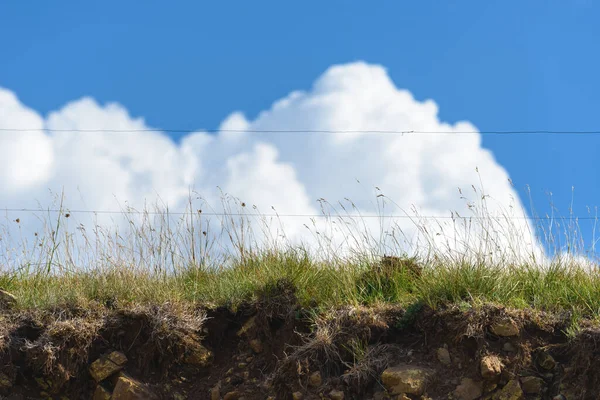 Free Range Farm Electric Wire Fencing Zlatibor Hills White Clouds — Stock Photo, Image