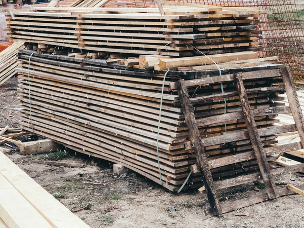 Tablones Madera Sitio Constricción Durante Las Nevadas Vista Ángulo Alto — Foto de Stock