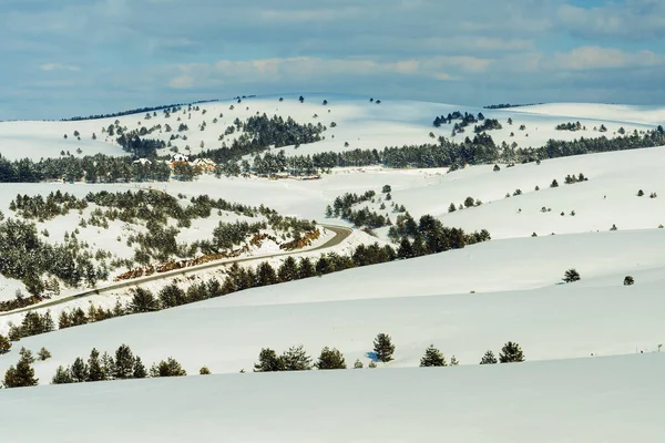 セルビアのズラティボールで冬の風景の中に空の道 — ストック写真