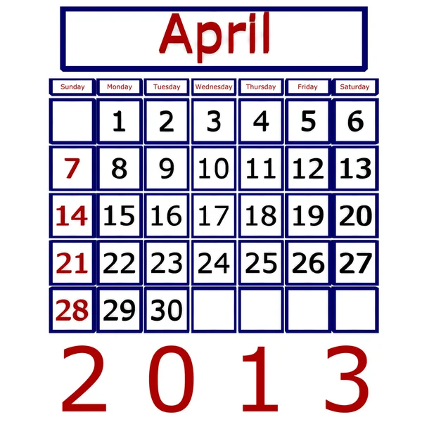 Render 3d abril 2013 Calendário — Fotografia de Stock