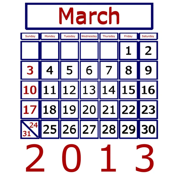 3d renderizar marzo 2013 Calendario — Foto de Stock