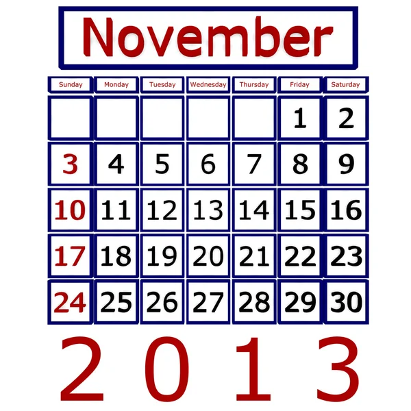 3D vykreslení kalendář listopad 2013 — Stock fotografie