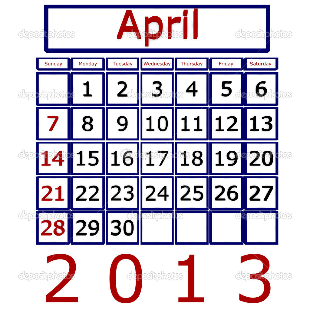 3d Render April 2013 Calendar