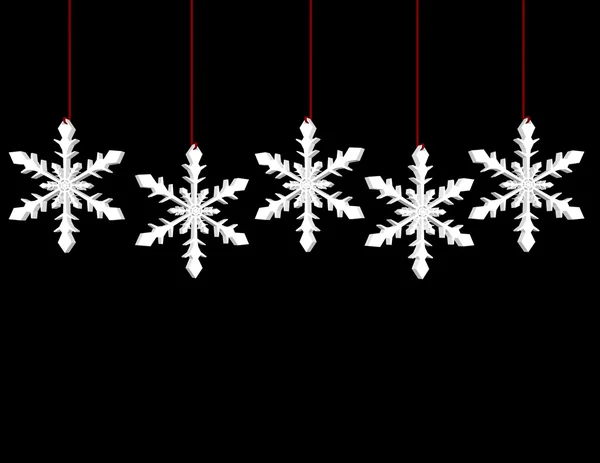 3d Render of Hanging flocons de neige isolés sur noir — Photo