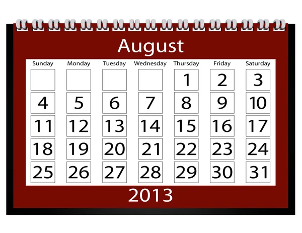 3D render 2013 kalender augusti — Stockfoto