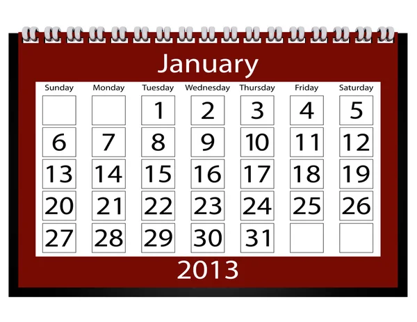 3D vykreslení kalendář 2013 leden — Stock fotografie