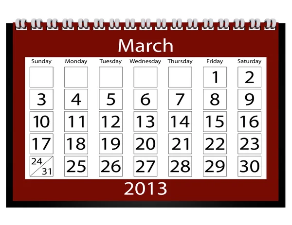 3d Render Calendario 2013 Marzo — Foto Stock