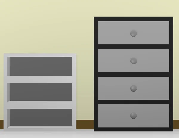 3D Renderizado de un Dresser y librería —  Fotos de Stock