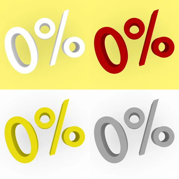 3d Render 0 percent in white, red, silver and gold — Stock Photo, Image