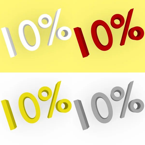 3d Render 10 percent in white, red, silver and gold — Stock Photo, Image