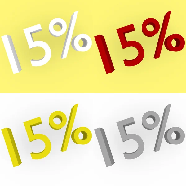 3d Render 15 percent in white, red, silver and gold — Stock Photo, Image